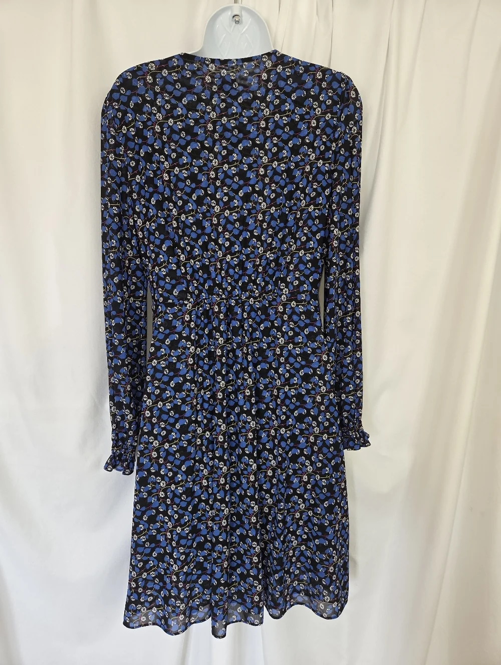 CAbi Blue Floral V-Neck Long Sleeve Dress Size M